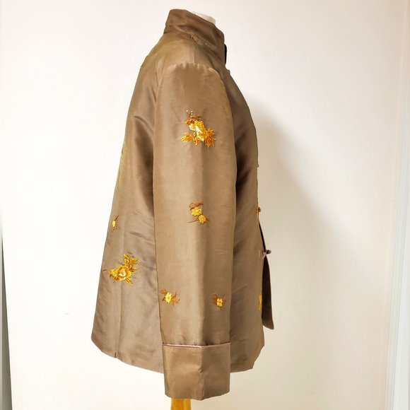 Chinese Tang Suit Jacket Embroidery Women Vintage Gold Taupe Bronze - Picture 2 of 13